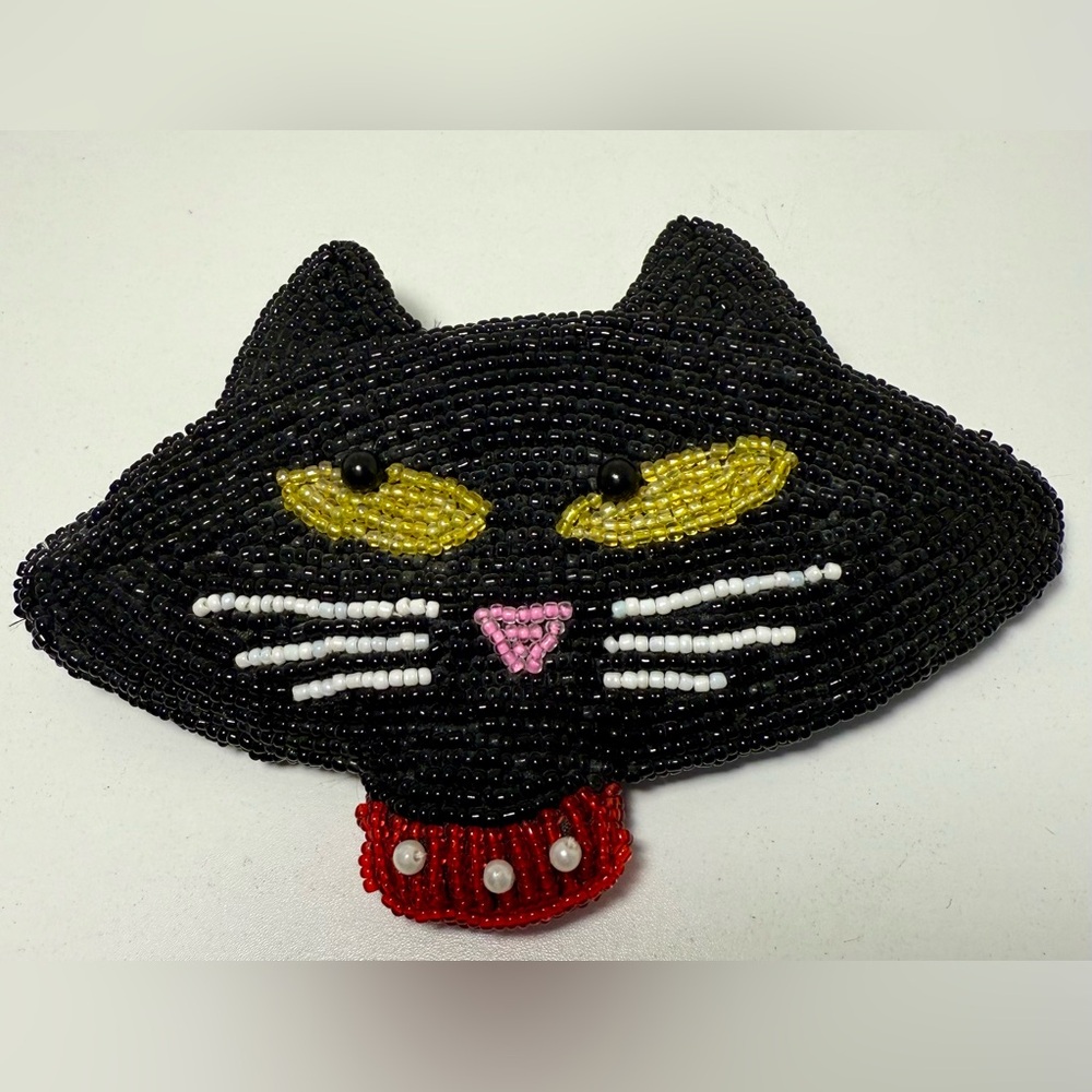 Beaded Black Cat Coin Purse